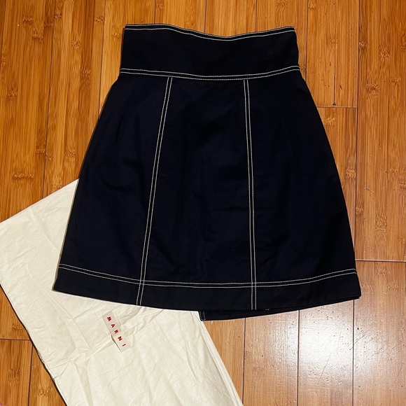 MARNI Canvas Trimmed Twill Wrap Skirt Navy Blue White Cream Size EU 36 / US 2-4 - Picture 5 of 16